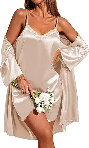 Ensemble Nuisette & Kimono Satin Écru – Romance & Confort
